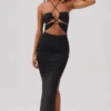 Vestido largo hasta los pies con cuello halter y aberturas Oceane en negro