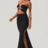 Vestido largo hasta los pies con cuello halter y aberturas Oceane en negro