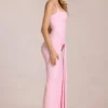 Vestido largo Nayeli con cuello cuadrado y fruncido en rosa flor