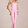 Vestido largo Nayeli con cuello cuadrado y fruncido en rosa flor