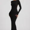 Vestido largo Regine de modal con fruncidos y espalda descubierta en negro