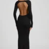 Vestido largo Regine de modal con fruncidos y espalda descubierta en negro