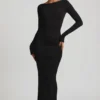 Vestido largo Regine de modal con fruncidos y espalda descubierta en negro