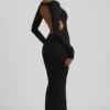 Vestido largo Regine de modal con fruncidos y espalda descubierta en negro