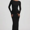 Vestido largo Regine de modal con fruncidos y espalda descubierta en negro