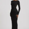 Vestido largo Regine de modal con fruncidos y espalda descubierta en negro