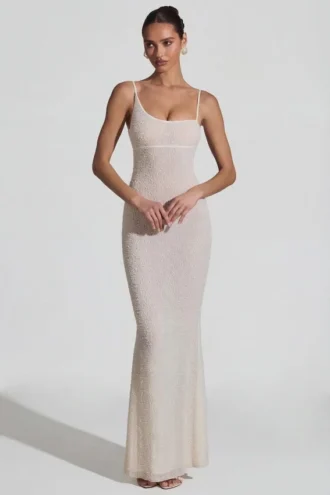 Vestido largo sin espalda con adornos Duhamel en blanco
