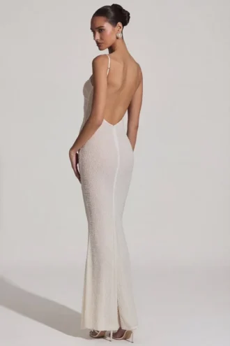 Vestido largo sin espalda con adornos Duhamel en blanco