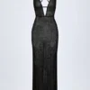 Vestido largo sin espalda con adornos Lanai en negro
