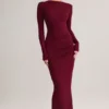 Vestido largo sin espalda con fruncidos Regine de modal en color vino