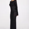 Vestido largo sin espalda de jersey transparente con mangas largas Frances en negro