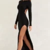 Vestido largo sin espalda de manga larga Kiah en negro