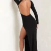 Vestido largo sin espalda de manga larga Kiah en negro