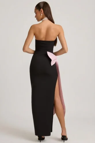 Vestido largo sin tirantes con lazo Angelique en negro