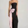 Vestido largo sin tirantes con lazo Angelique en negro