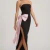 Vestido largo sin tirantes con lazo Angelique en negro