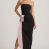 Vestido largo sin tirantes con lazo Angelique en negro