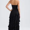 Vestido largo sin tirantes con volantes Diletta en negro