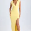 Vestido largo Sloane de modal con escote pronunciado y abertura en el muslo en color sorbete de limón