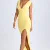 Vestido largo Sloane de modal con escote pronunciado y abertura en el muslo en color sorbete de limón