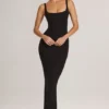 Vestido largo Soreia de modal con cuello cuadrado en negro