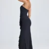 Vestido largo tipo corsé con volantes y escote bandeau Tallullah en negro
