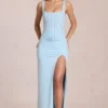 Vestido largo tipo corsé de encaje Zalia en azul claro