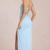Vestido largo tipo corsé de encaje Zalia en azul claro