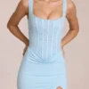 Vestido largo tipo corsé de encaje Zalia en azul claro