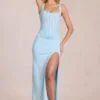 Vestido largo tipo corsé de encaje Zalia en azul claro
