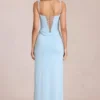 Vestido largo tipo corsé de encaje Zalia en azul claro