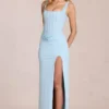 Vestido largo tipo corsé de encaje Zalia en azul claro
