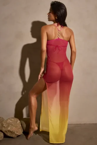 Vestido largo transparente Sorbetto en amarillo multicolor