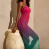 Vestido largo transparente Sorbetto en verde multicolor