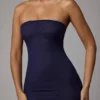 Vestido lencero mini bandeau de malla suave y transparente de Intimates en azul marino