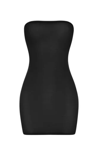 Vestido lencero mini bandeau de malla suave y transparente en negro