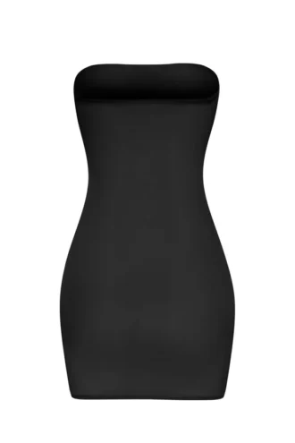 Vestido lencero mini bandeau de malla suave y transparente en negro