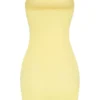 Vestido lencero mini bandeau de malla transparente suave en amarillo