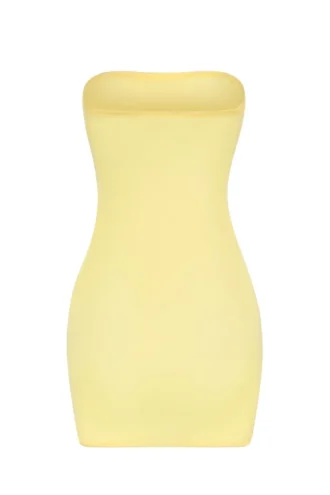 Vestido lencero mini bandeau de malla transparente suave en amarillo