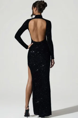 Vestido Leonie con espalda abierta y adornos en negro