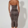 Vestido midi ajustado con cuello halter y capas Ismay en estampado de leopardo