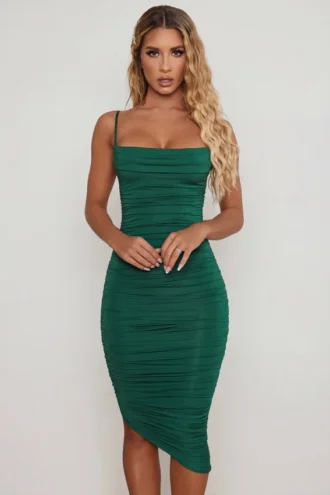 Vestido midi ajustado con cuello vuelto y fruncidos «You’re My Type» en verde