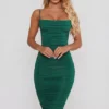 Vestido midi ajustado con cuello vuelto y fruncidos «You’re My Type» en verde