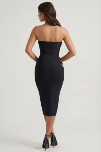 Vestido midi ajustado con escote halter y aberturas Nika en negro