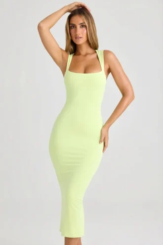 Vestido midi ajustado de cuello cuadrado Ainslee en modal, color verde matcha