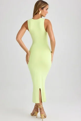 Vestido midi ajustado de cuello cuadrado Ainslee en modal, color verde matcha