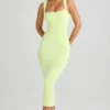 Vestido midi ajustado de cuello cuadrado Ainslee en modal, color verde matcha