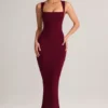 Vestido midi ajustado de cuello cuadrado Ainslee en modal color vino