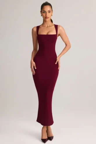 Vestido midi ajustado de cuello cuadrado Ainslee en modal color vino