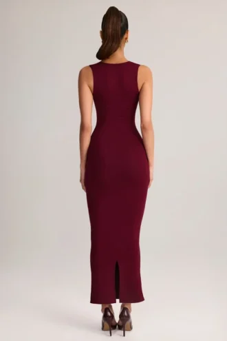 Vestido midi ajustado de cuello cuadrado Ainslee en modal color vino
